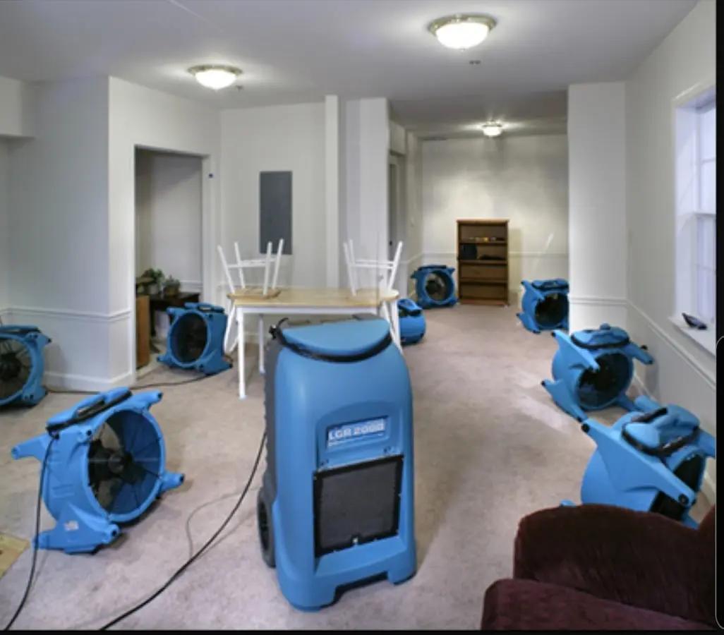 Air movers and dehumidifier setup for Water Damage Restoration in Arvada